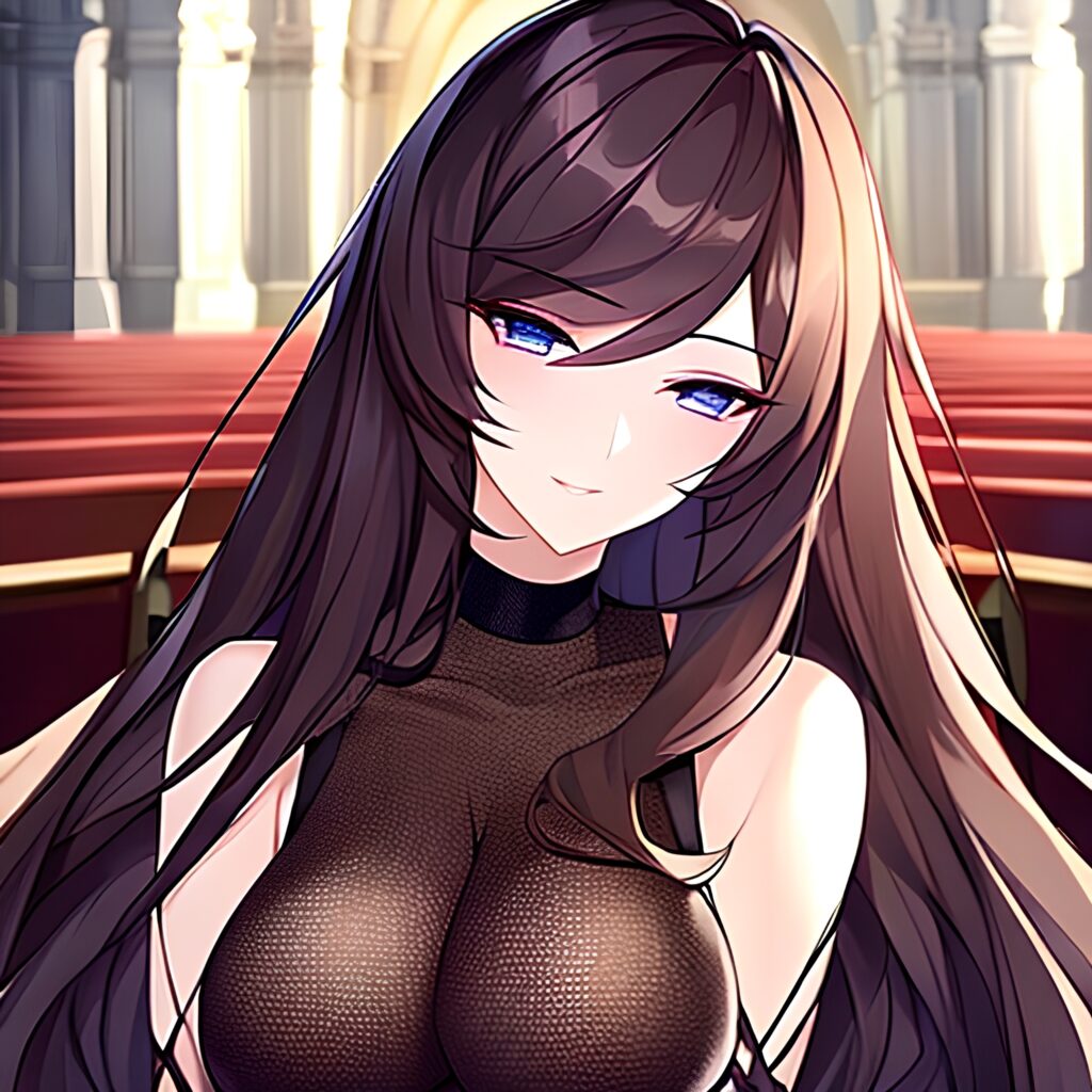 long hair church fishnet messy hair woman brunette 