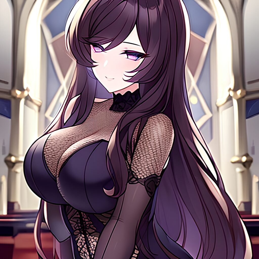 long hair church fishnet woman brunette messy hair