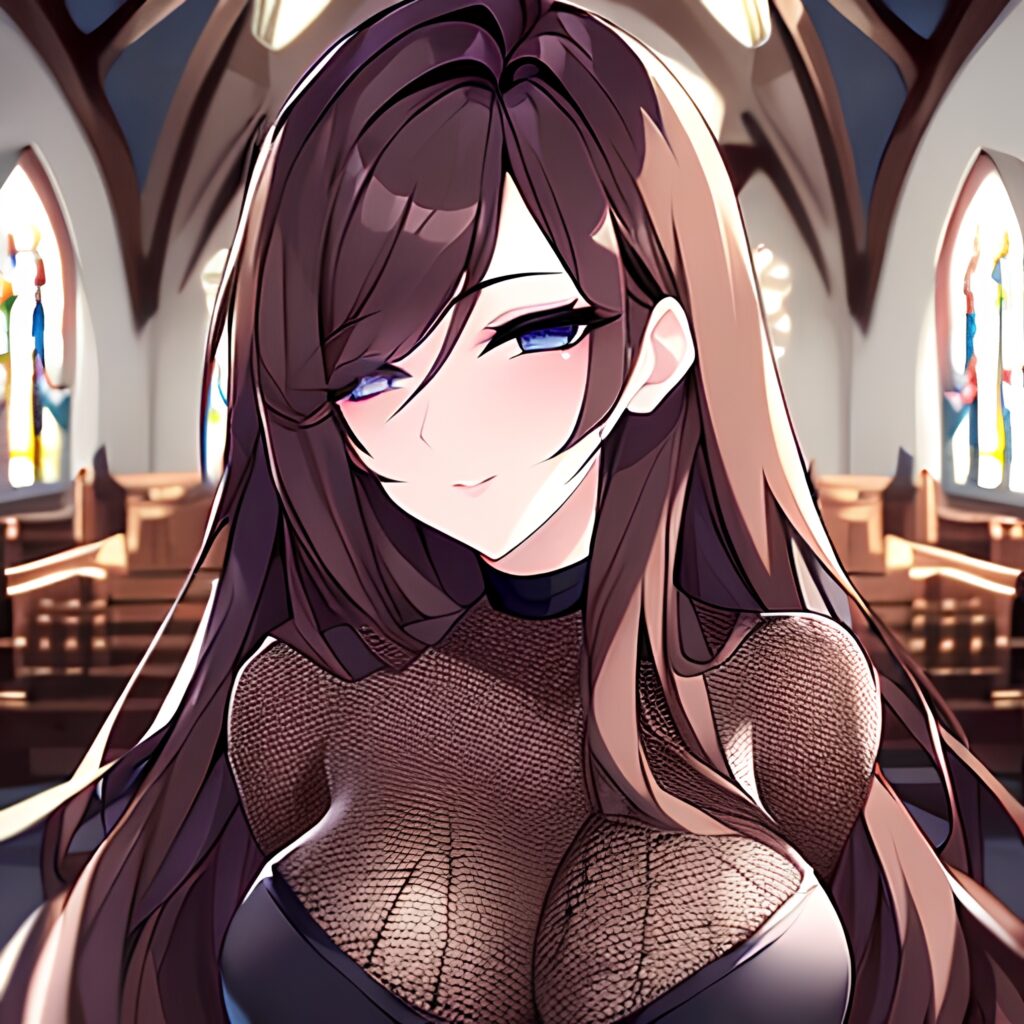 long hair church fishnet woman messy hair brunette
