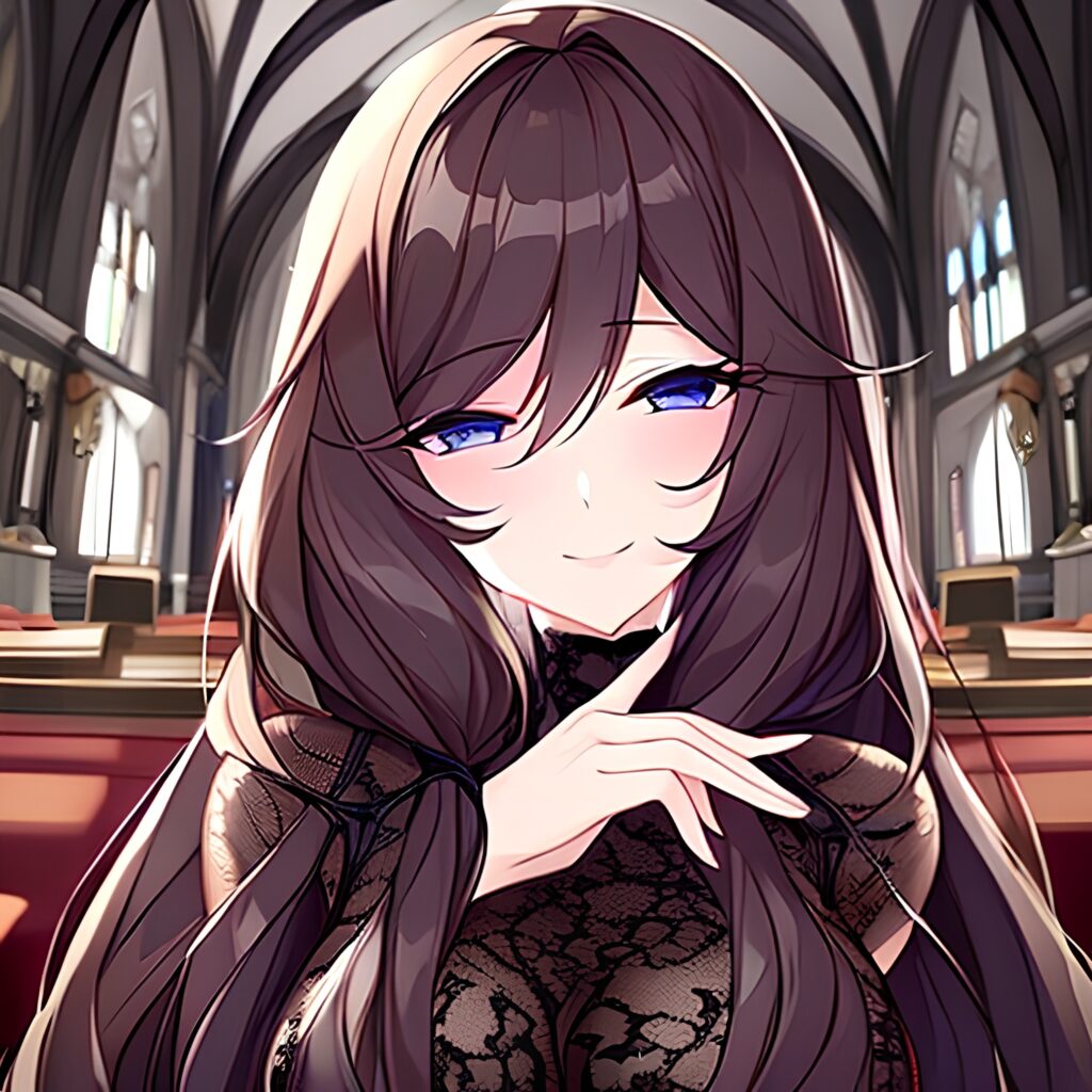 long hair church messy hair brunette fishnet woman 