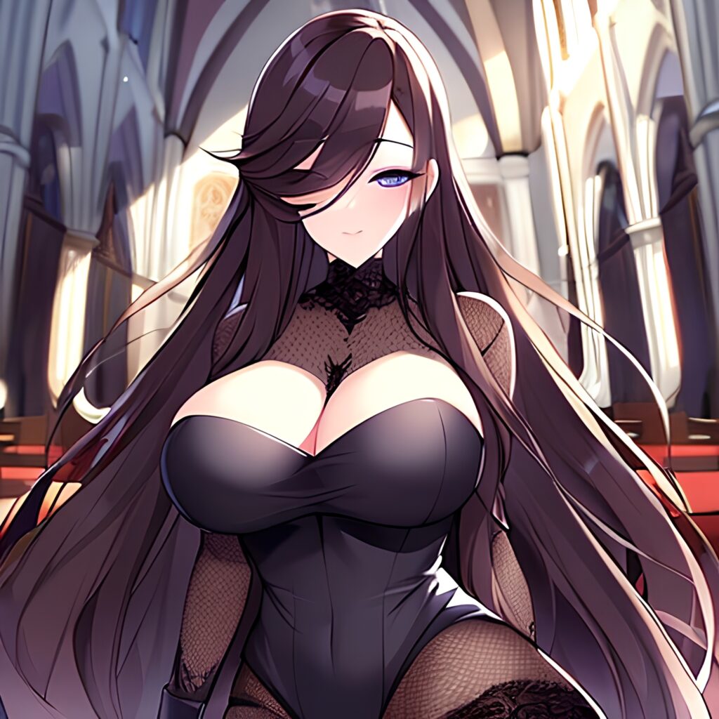 long hair church messy hair brunette fishnet woman 