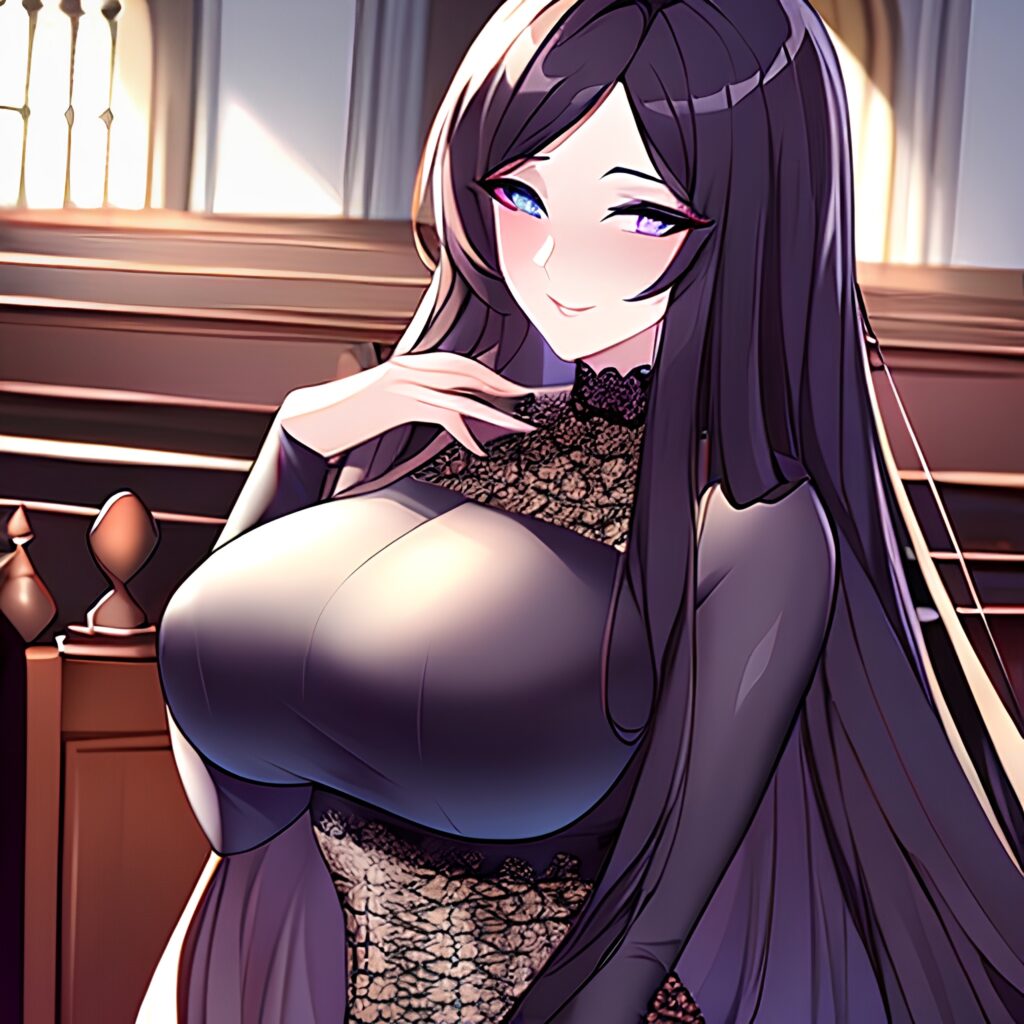long hair church messy hair brunette woman fishnet