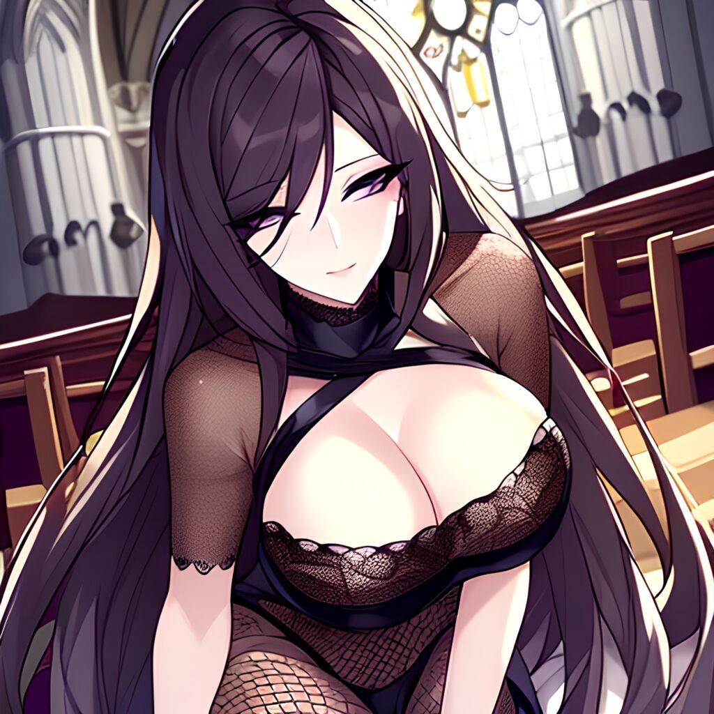 long hair church messy hair fishnet brunette woman 