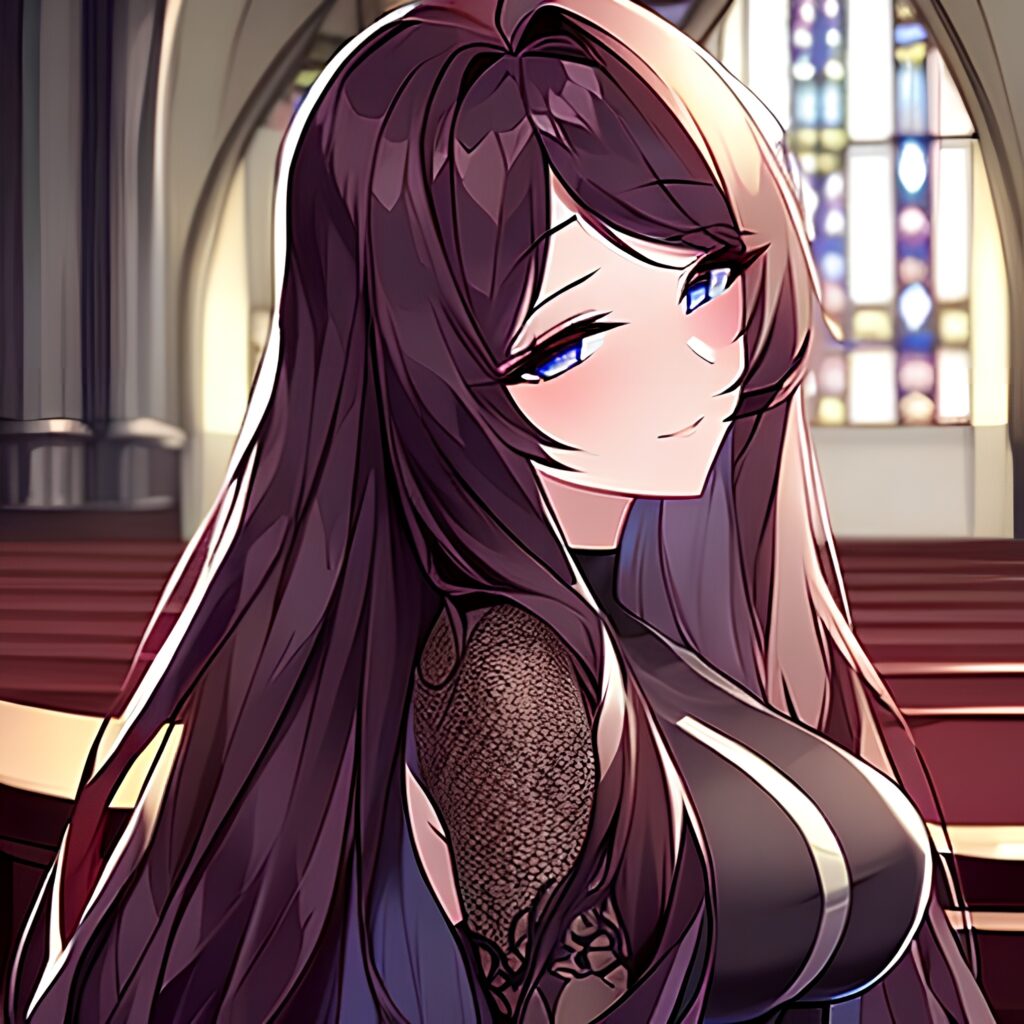 long hair church messy hair fishnet brunette woman 