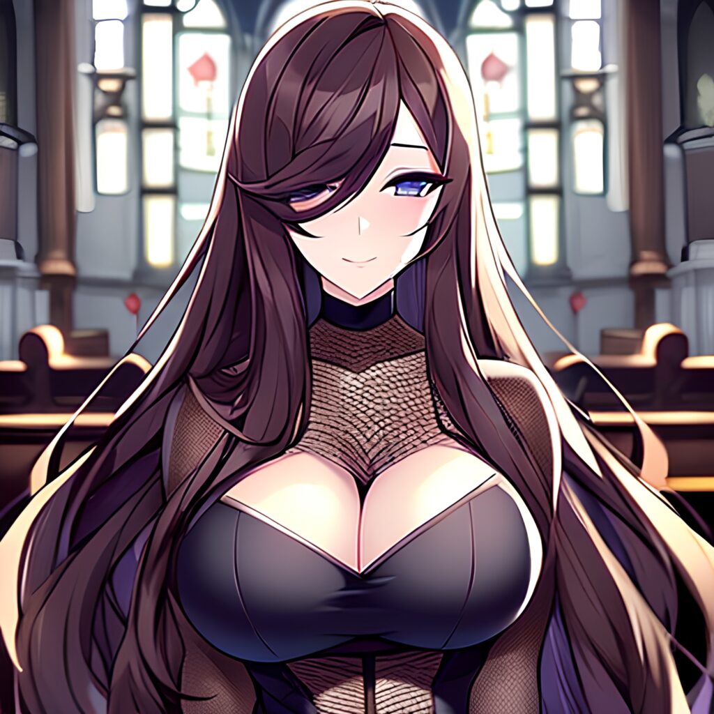 long hair church messy hair fishnet brunette woman