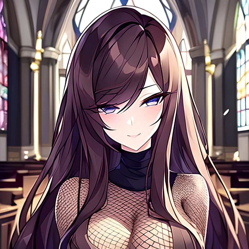 long hair church messy hair fishnet woman brunette