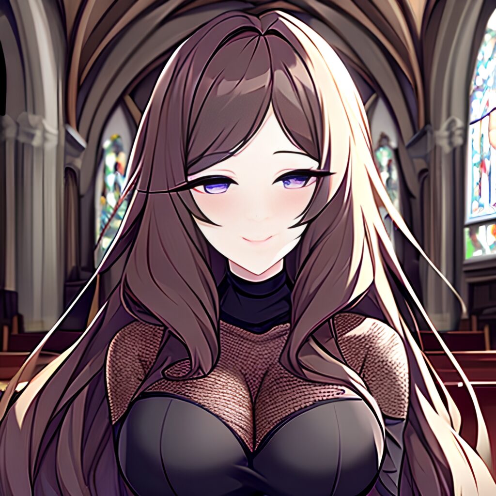 long hair church messy hair woman brunette fishnet