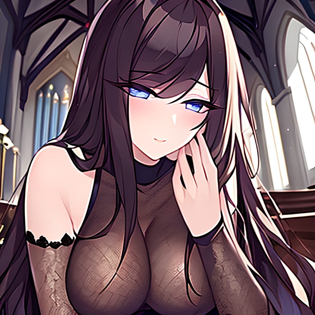 long hair church messy hair woman brunette fishnet