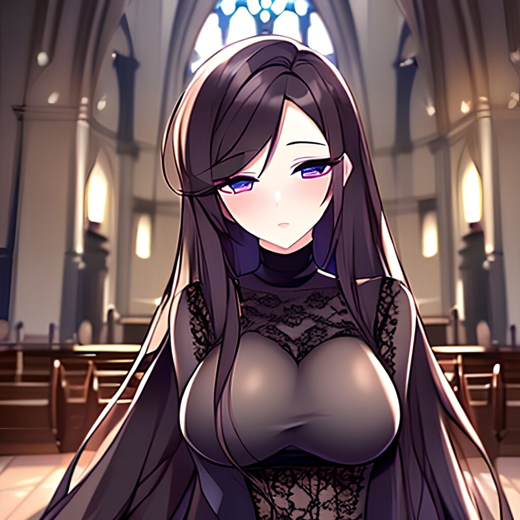 long hair church messy hair woman brunette fishnet 