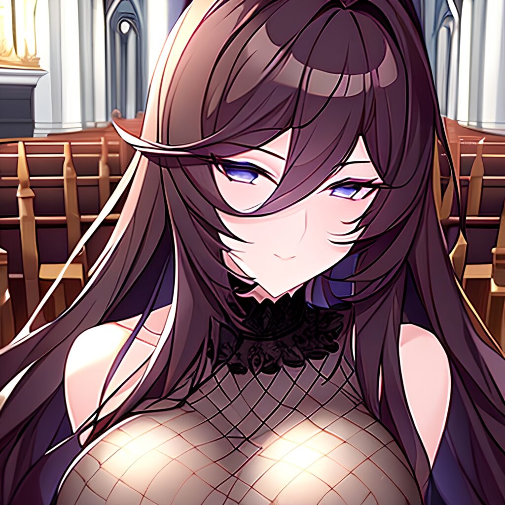 long hair church messy hair woman brunette fishnet