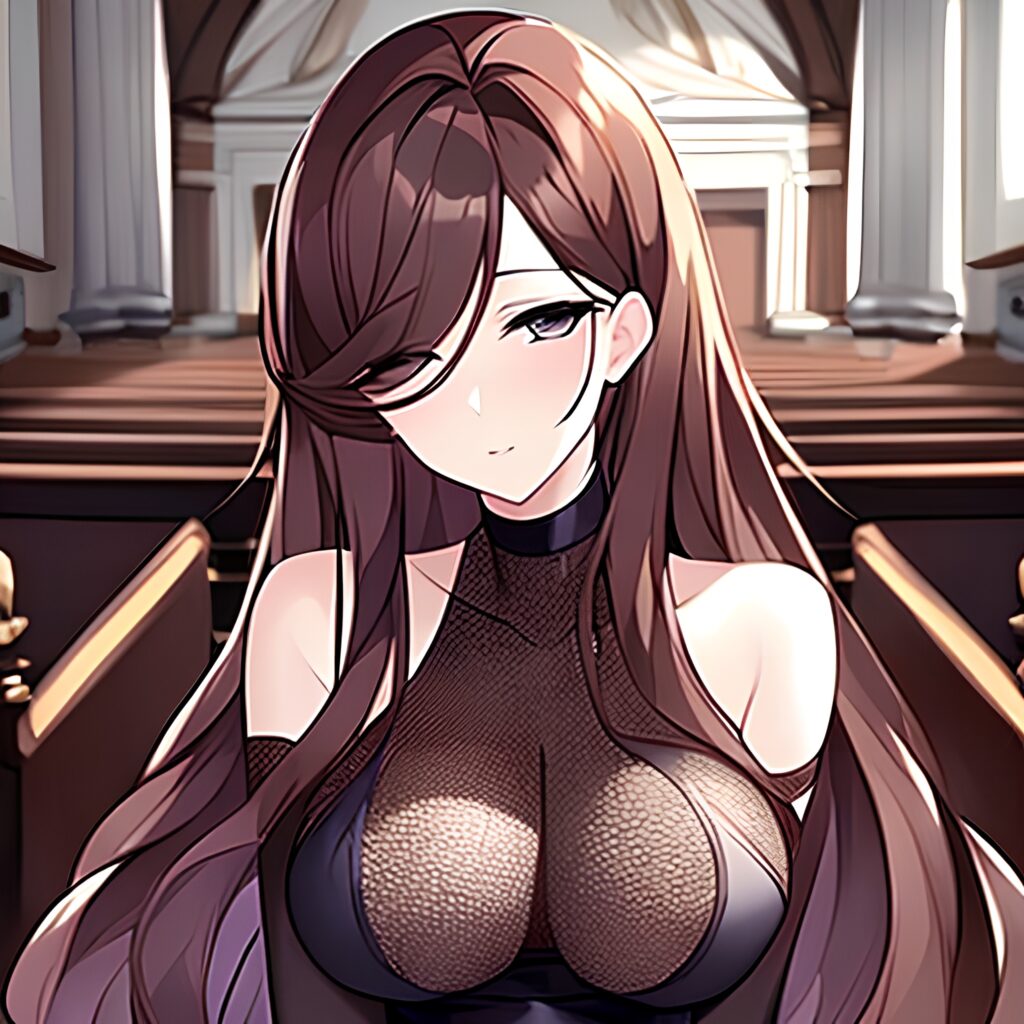 long hair church messy hair woman fishnet brunette