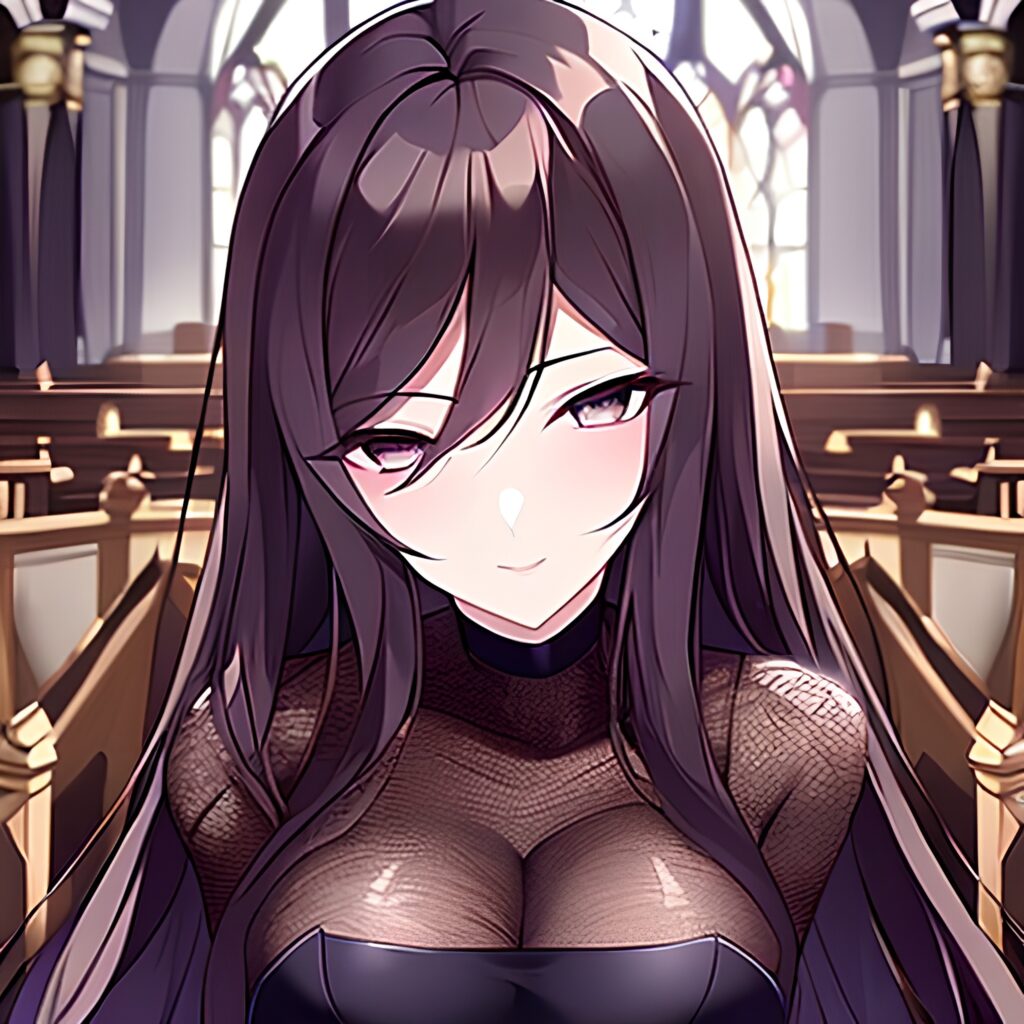 long hair church messy hair woman fishnet brunette 