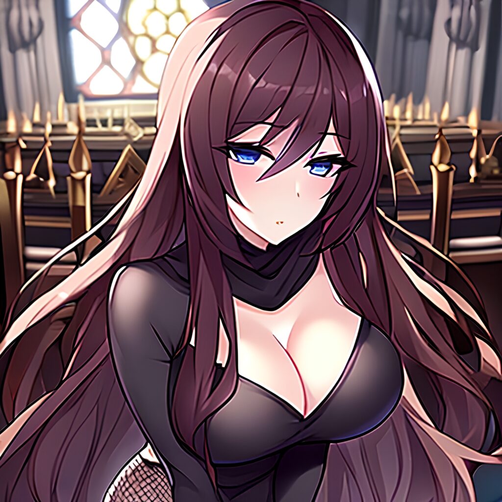 long hair church messy hair woman fishnet brunette