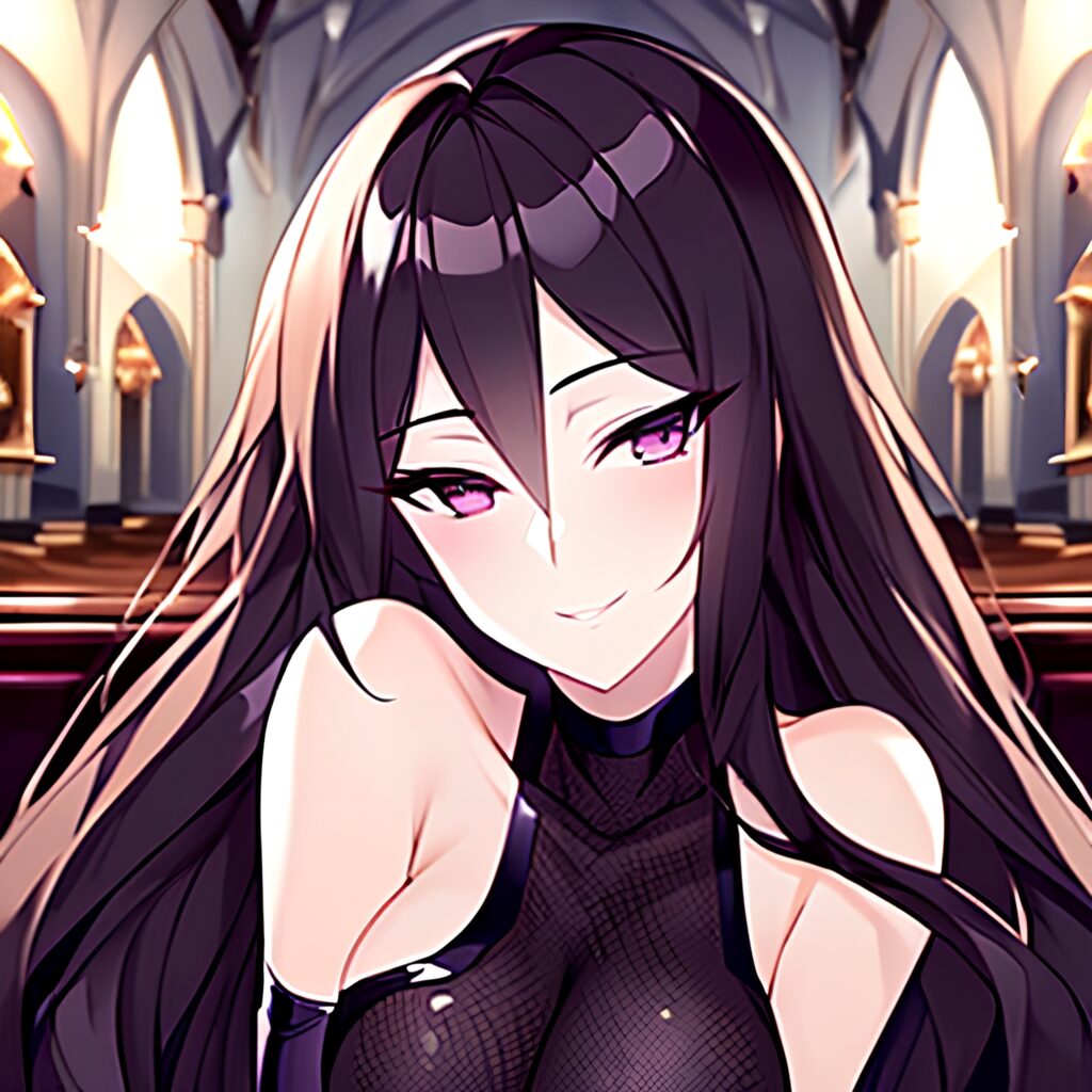 long hair church messy hair woman fishnet brunette