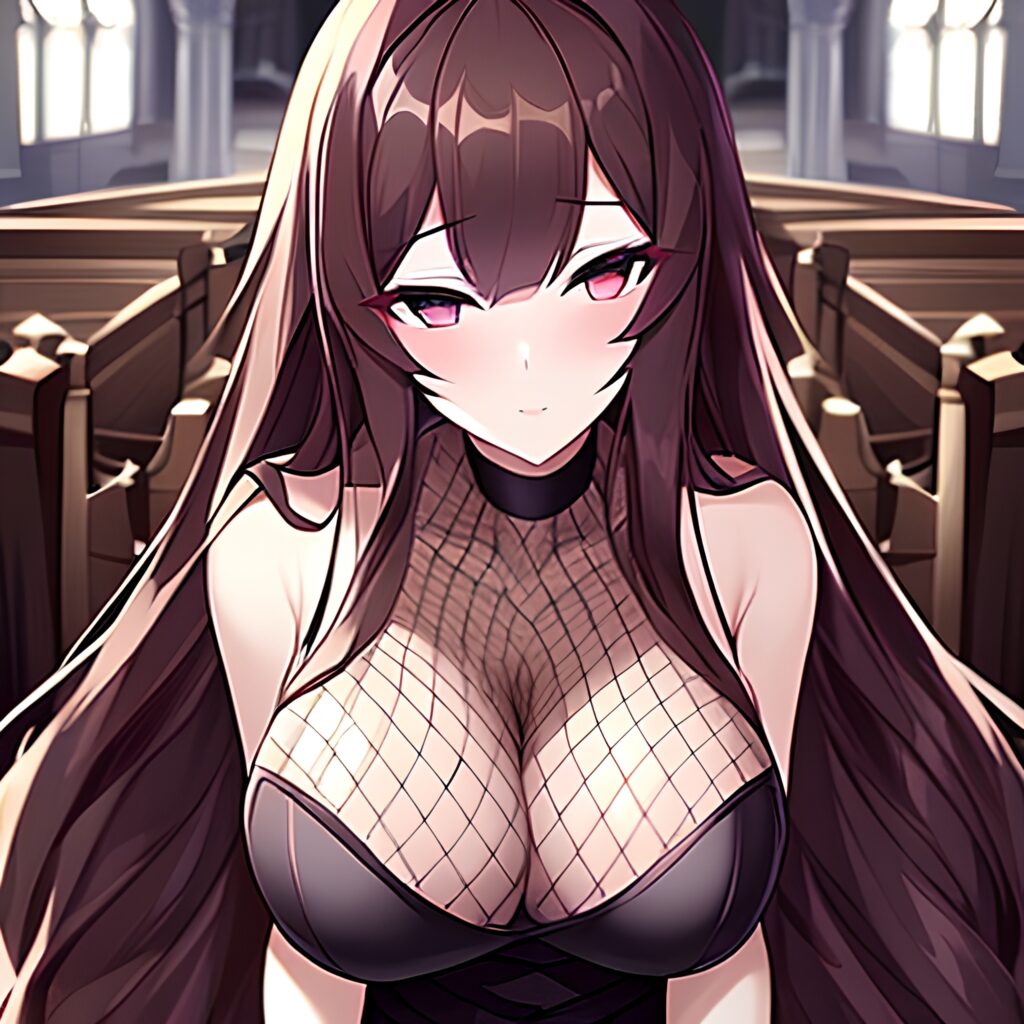 long hair church messy hair woman fishnet brunette