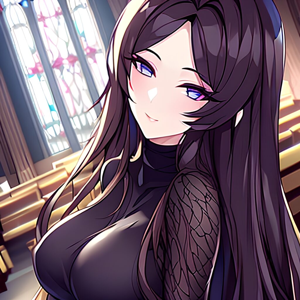 long hair church woman brunette fishnet messy hair