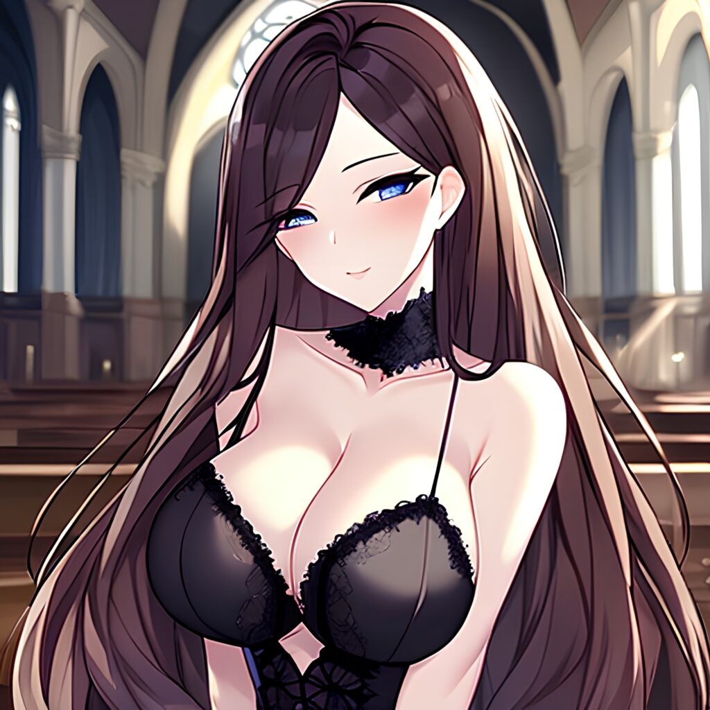 long hair church woman brunette messy hair fishnet