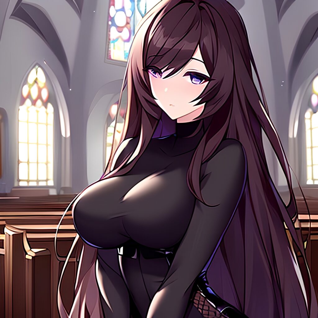 long hair church woman fishnet brunette messy hair 