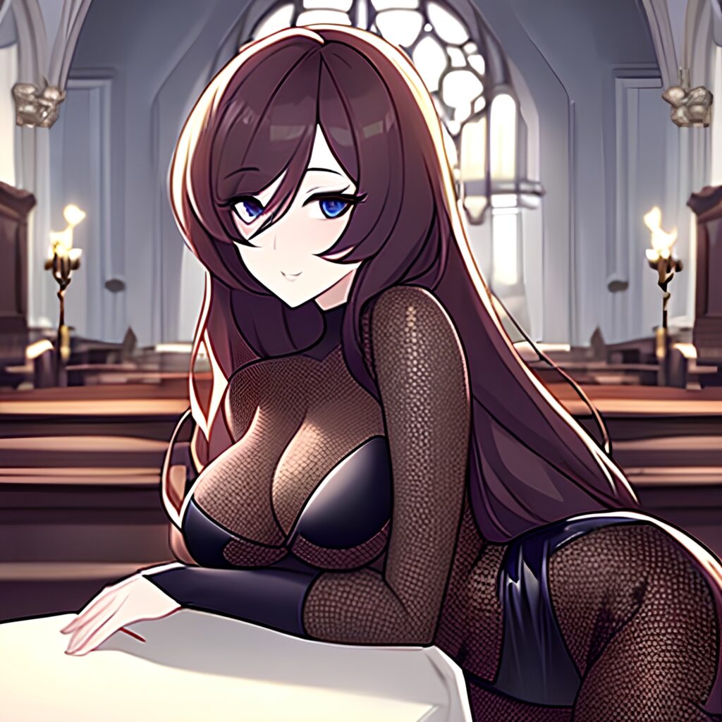 long hair church woman fishnet brunette messy hair