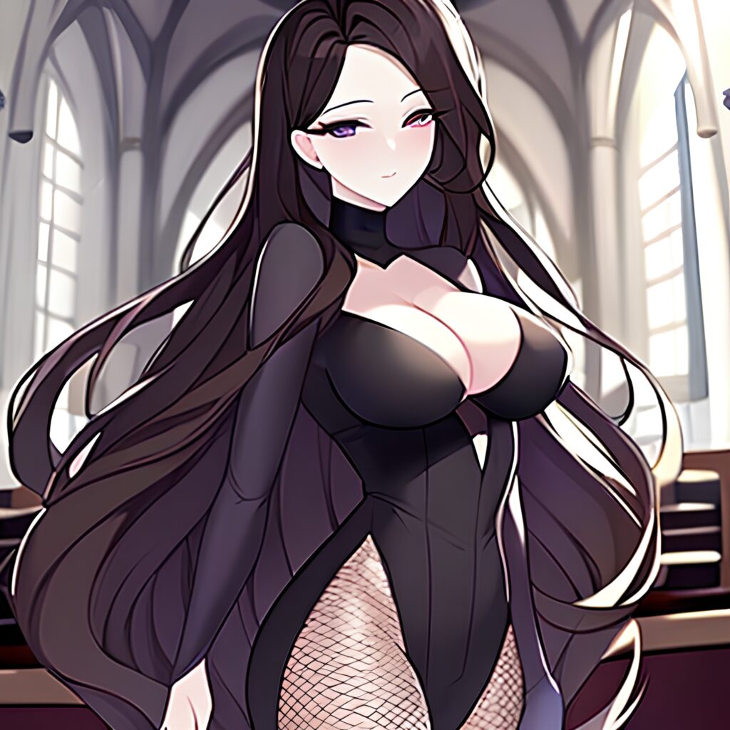 long hair church woman fishnet messy hair brunette 