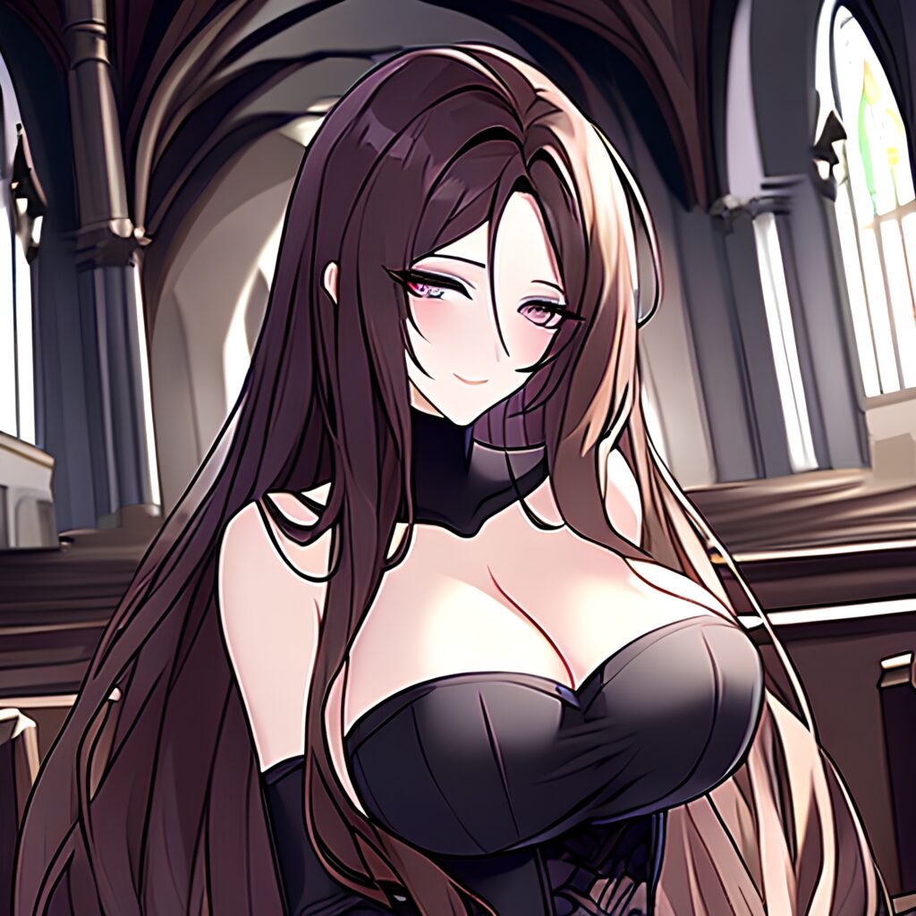 long hair church woman fishnet messy hair brunette 