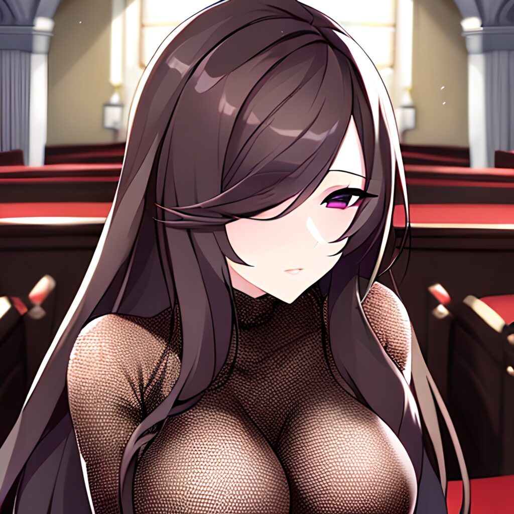 long hair church woman fishnet messy hair brunette 