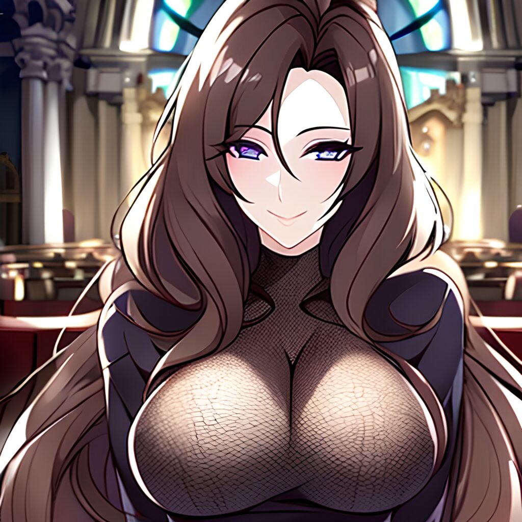 long hair church woman fishnet messy hair brunette 