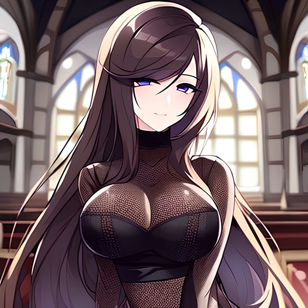 long hair church woman fishnet messy hair brunette 