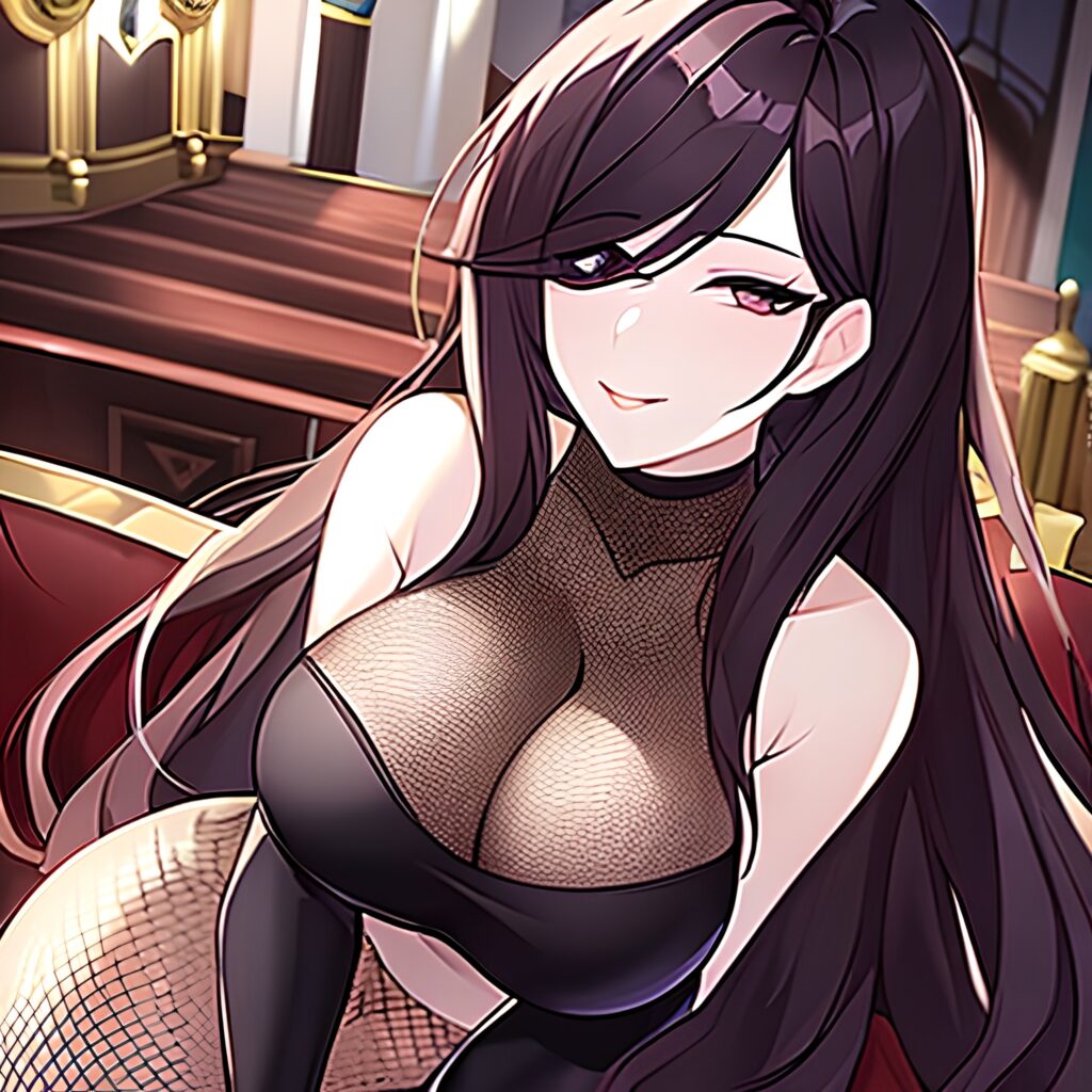 long hair church woman messy hair brunette fishnet 
