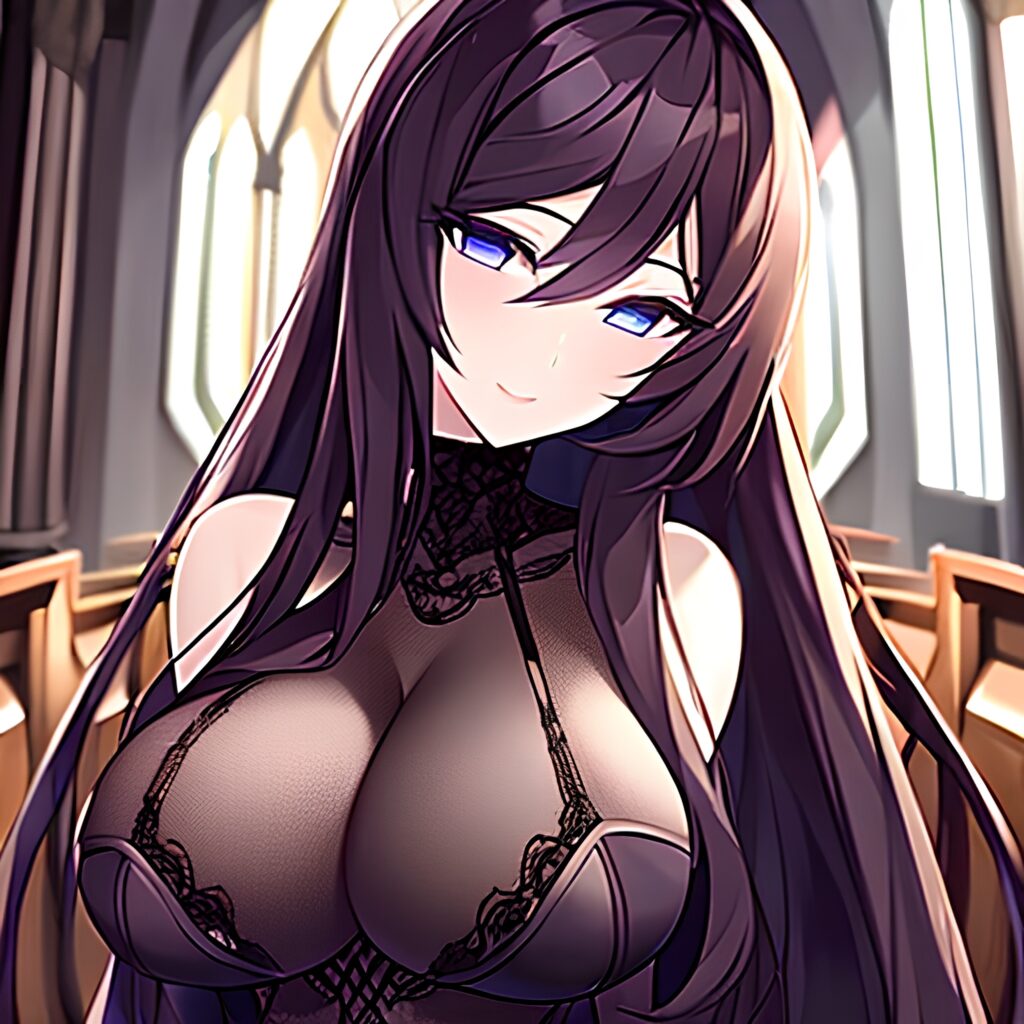 long hair church woman messy hair brunette fishnet