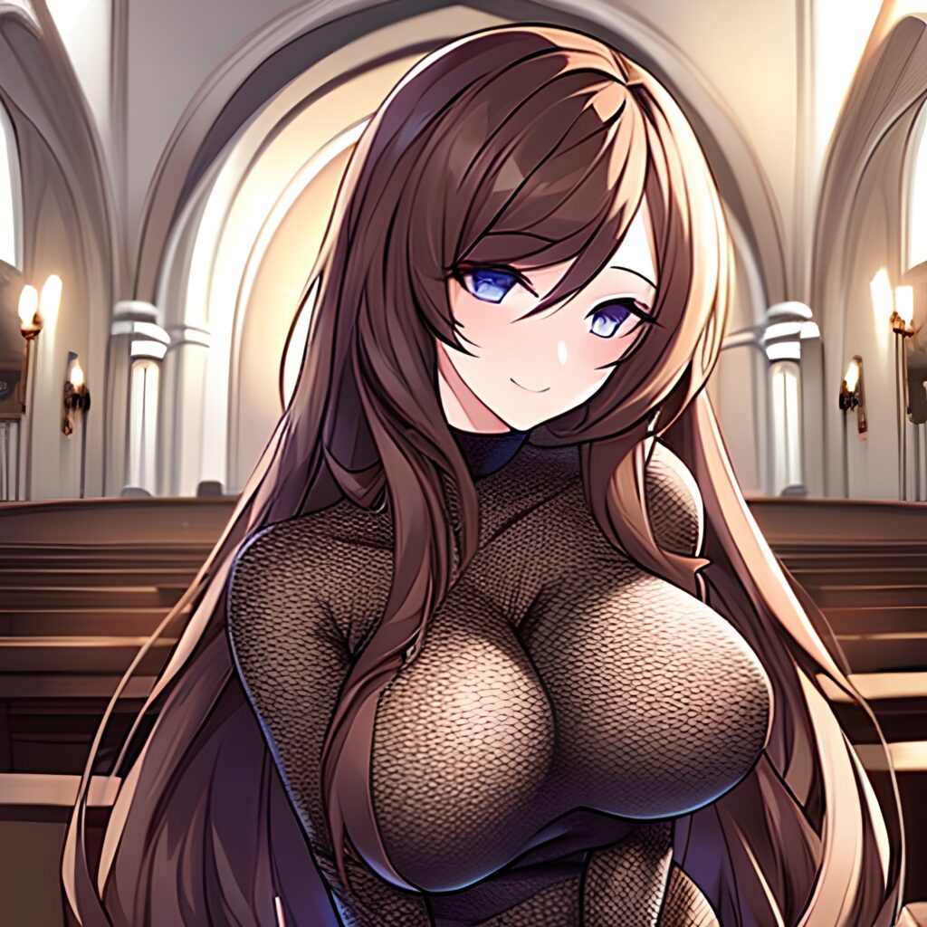 long hair church woman messy hair fishnet brunette 