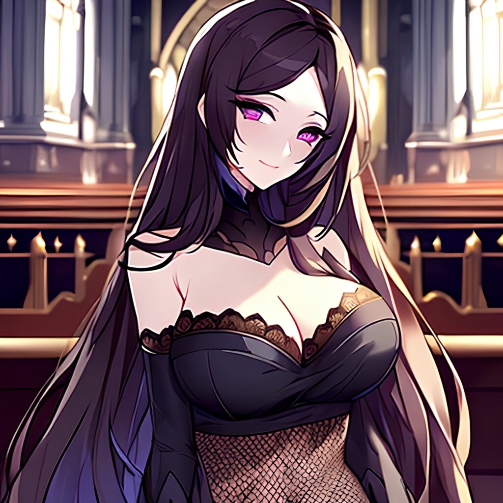 long hair church woman messy hair fishnet brunette 