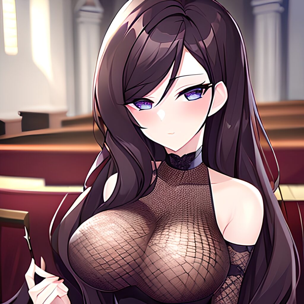long hair church woman messy hair fishnet brunette 