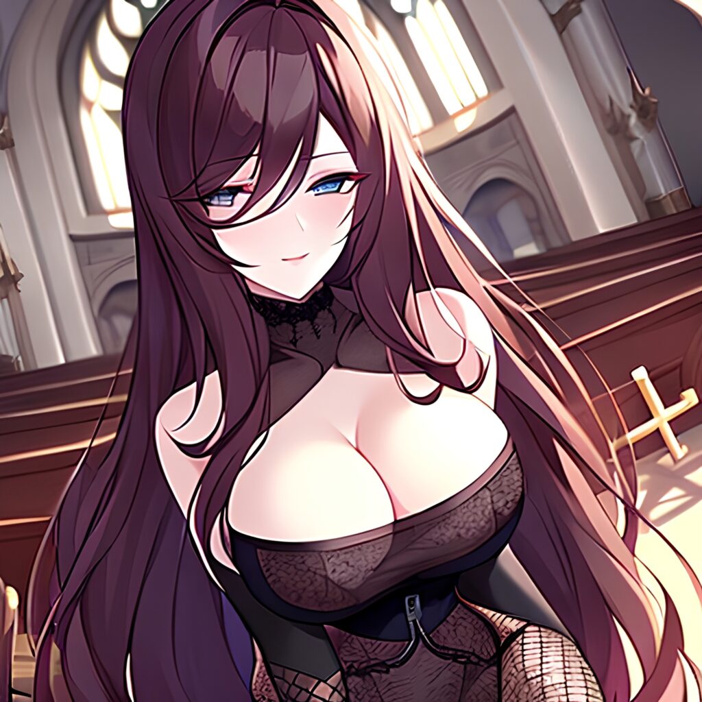 long hair fishnet brunette church messy hair woman 