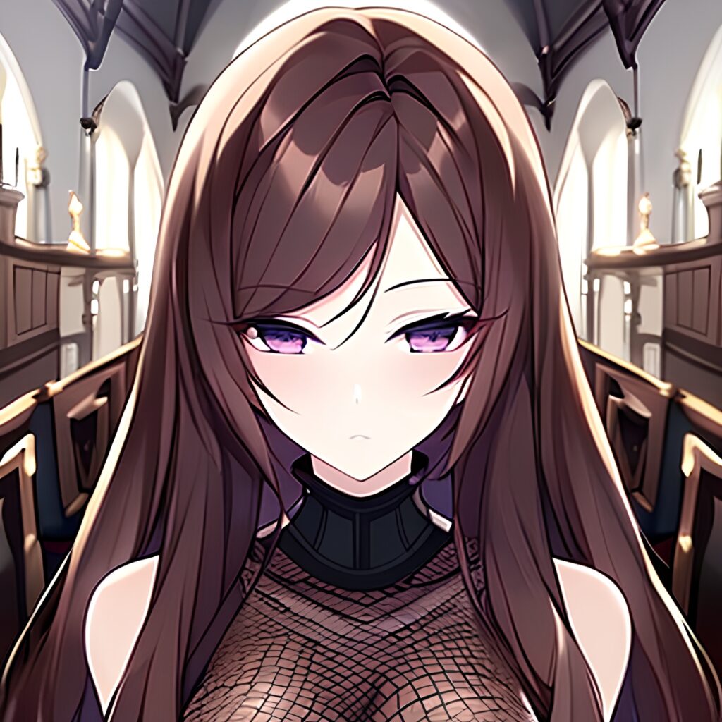 long hair fishnet brunette church woman messy hair