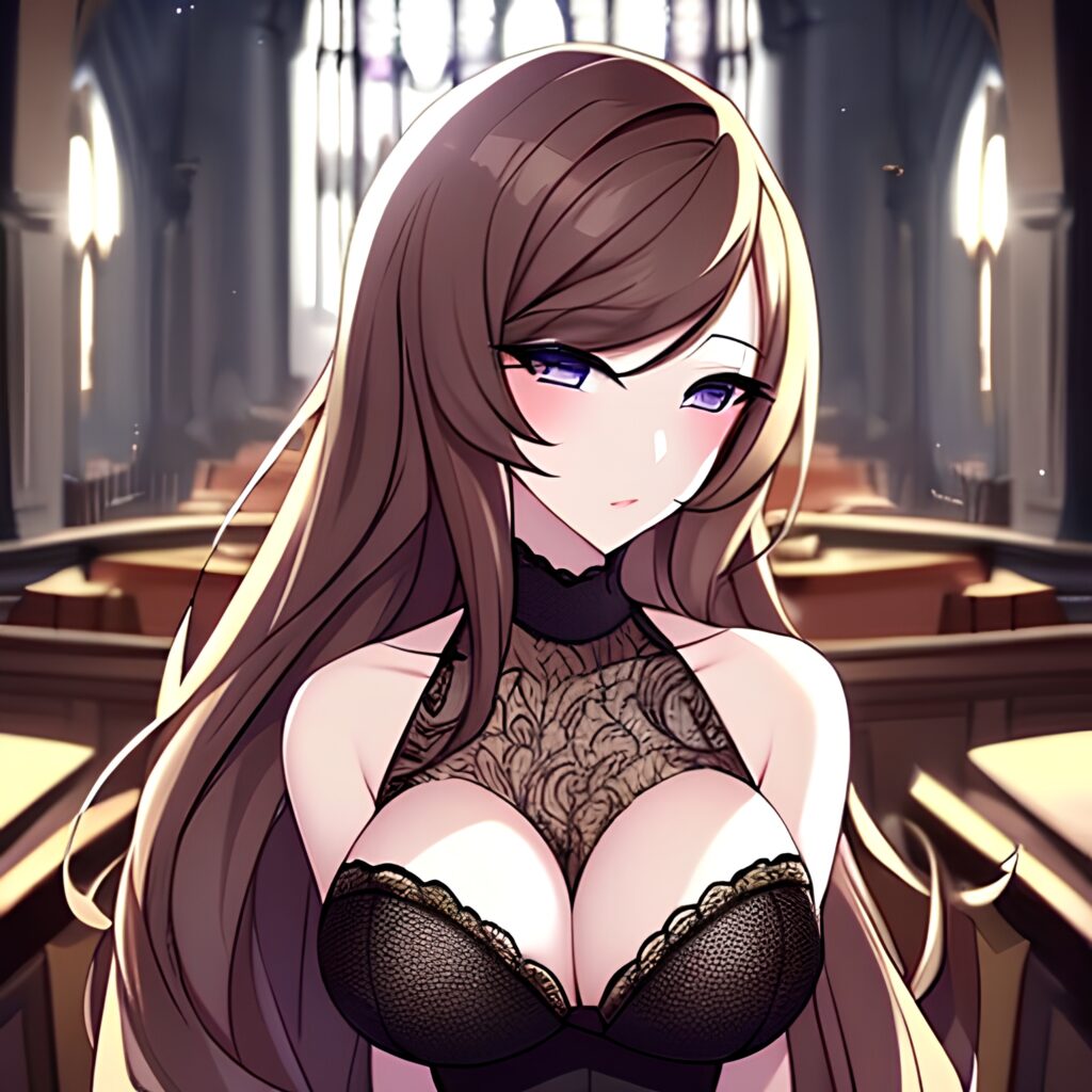 long hair fishnet brunette church woman messy hair 