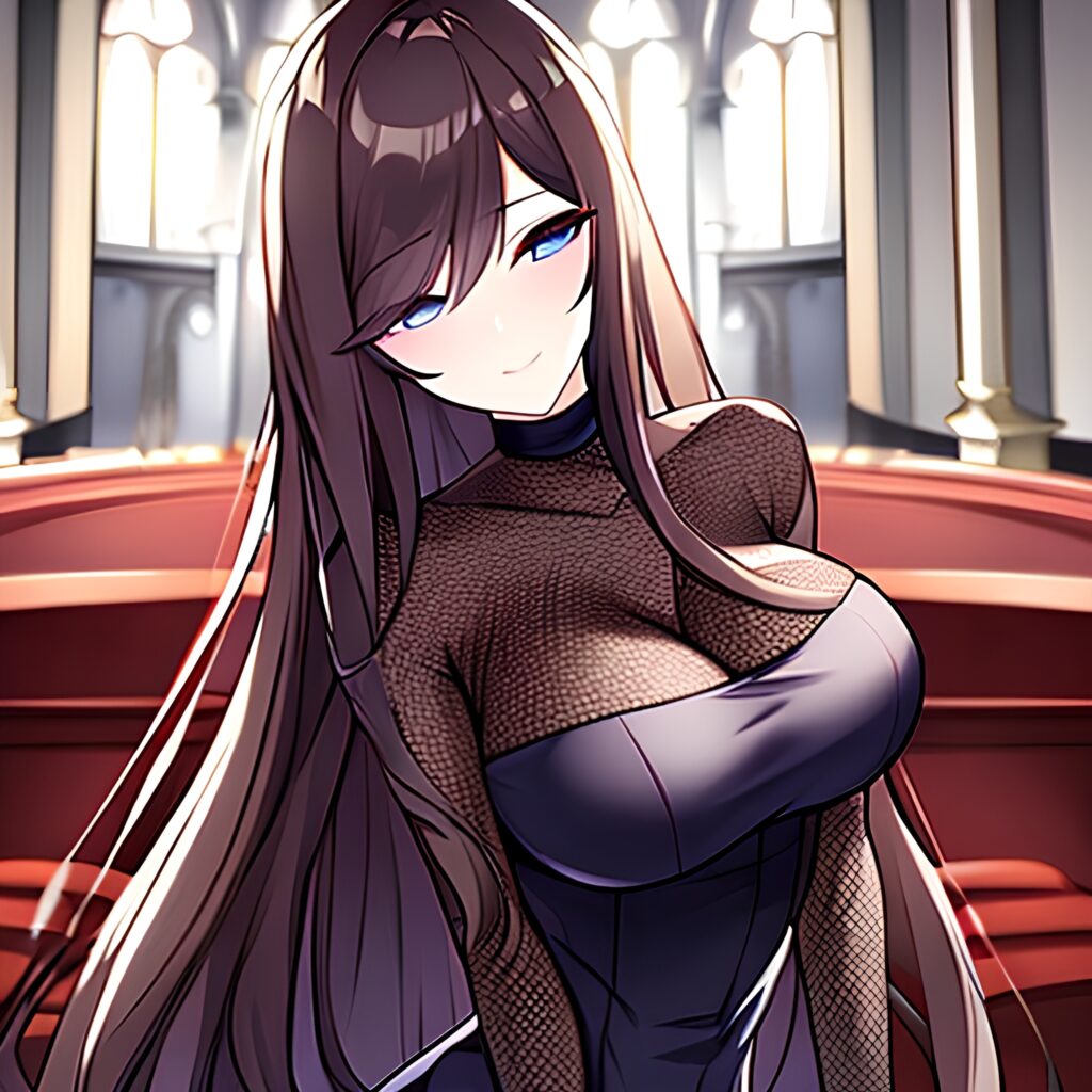 long hair fishnet brunette church woman messy hair 