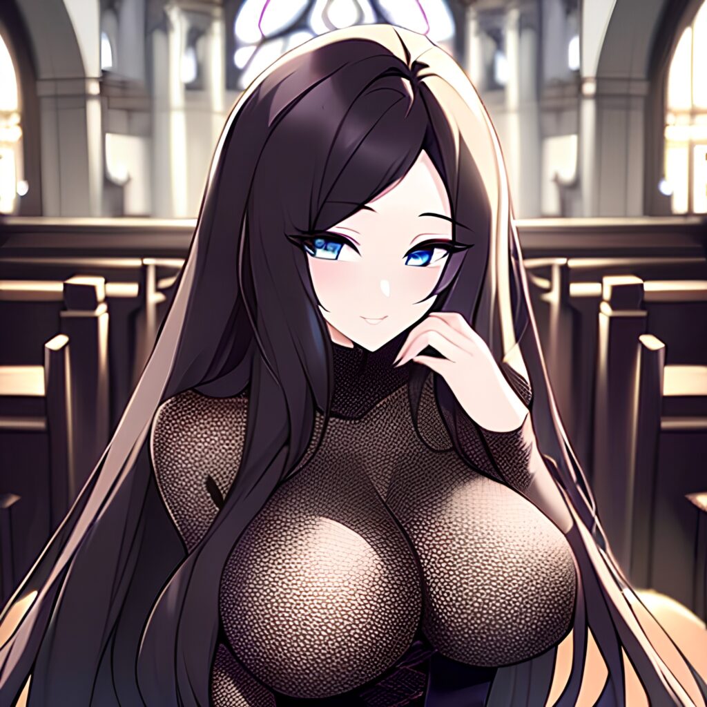 long hair fishnet brunette messy hair church woman