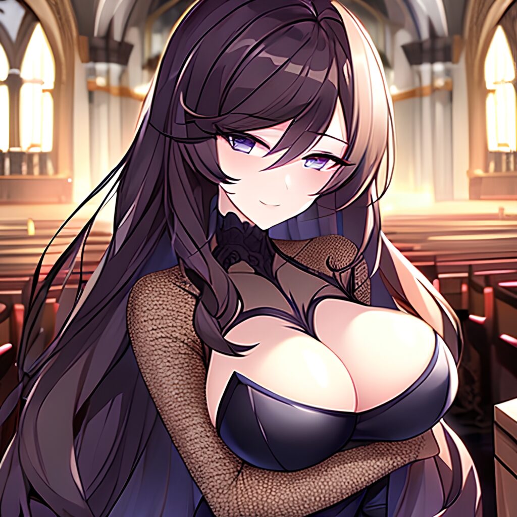 long hair fishnet brunette messy hair church woman 