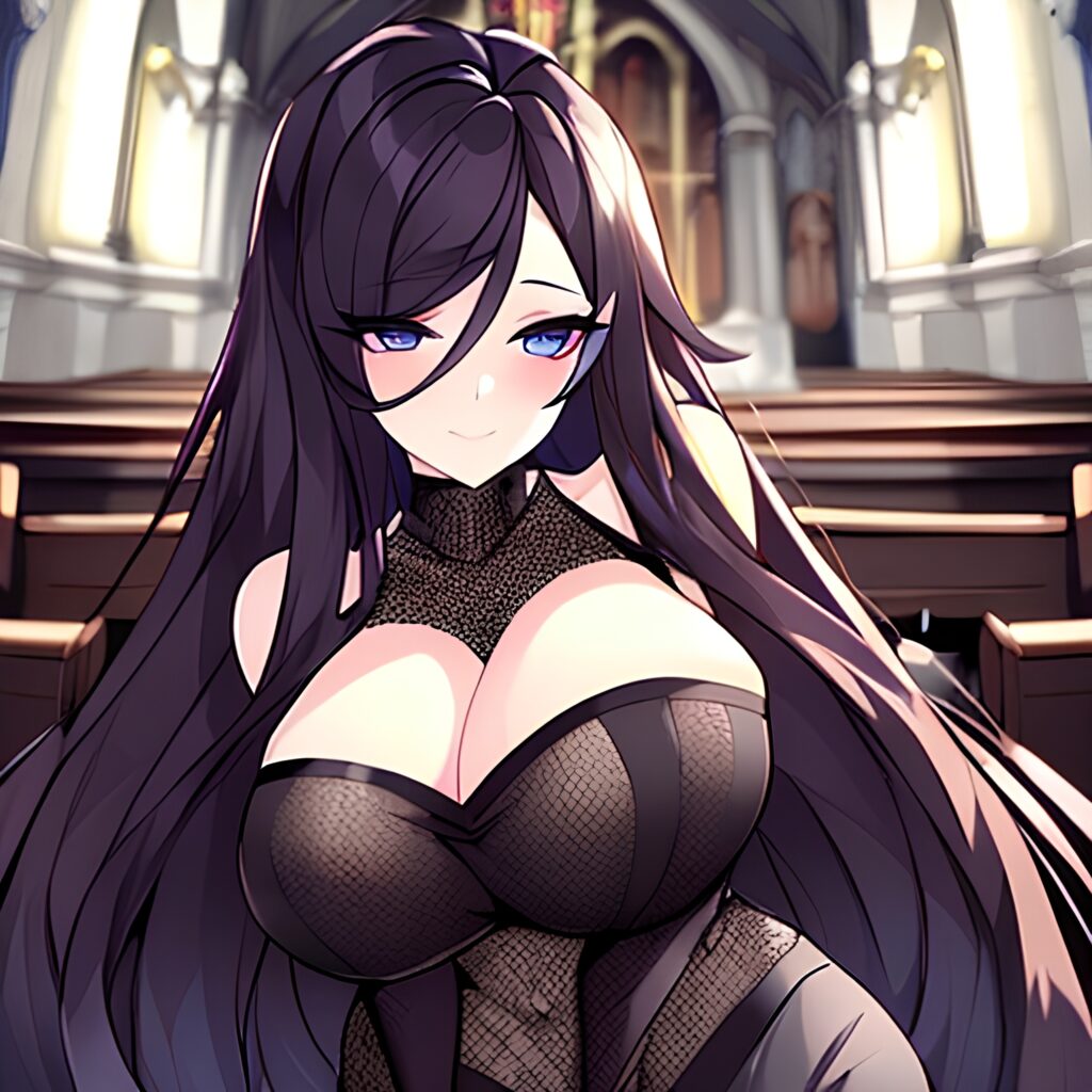 long hair fishnet brunette messy hair church woman