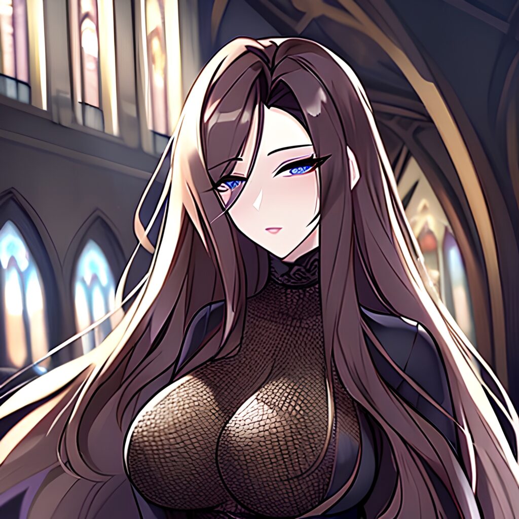 long hair fishnet brunette messy hair church woman