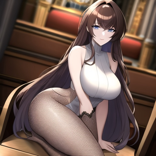long hair fishnet brunette messy hair church woman
