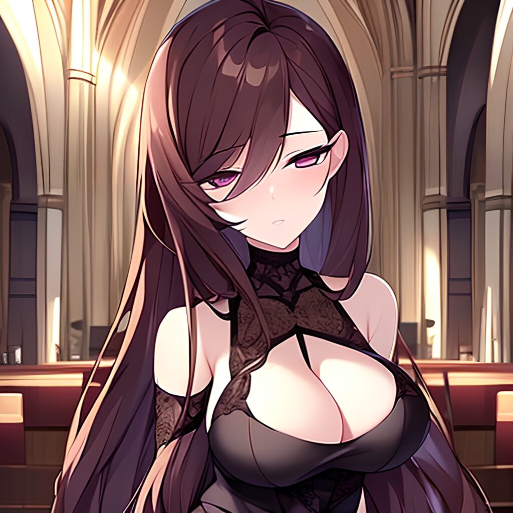 long hair fishnet brunette messy hair church woman