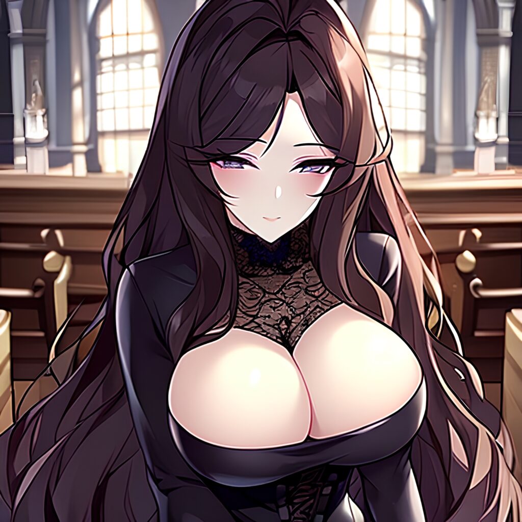 long hair fishnet brunette messy hair church woman