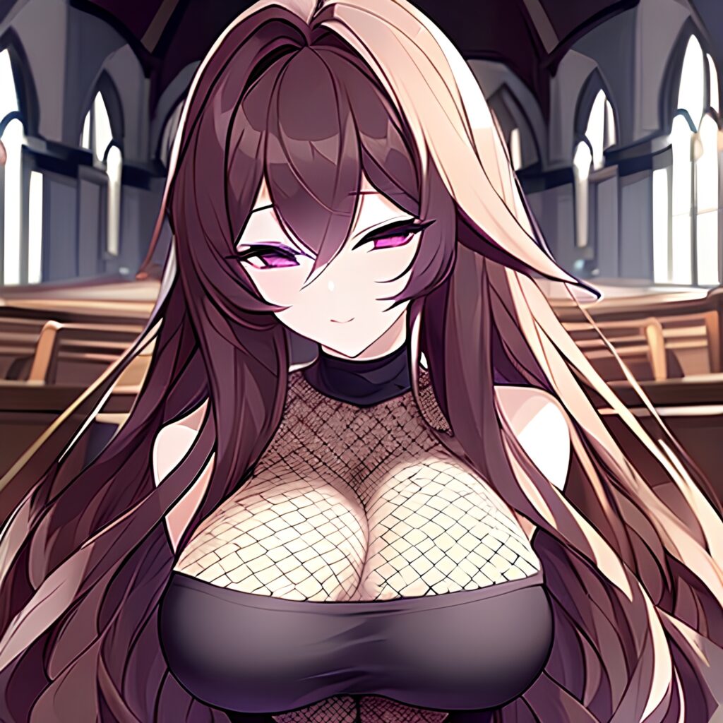 long hair fishnet brunette messy hair church woman