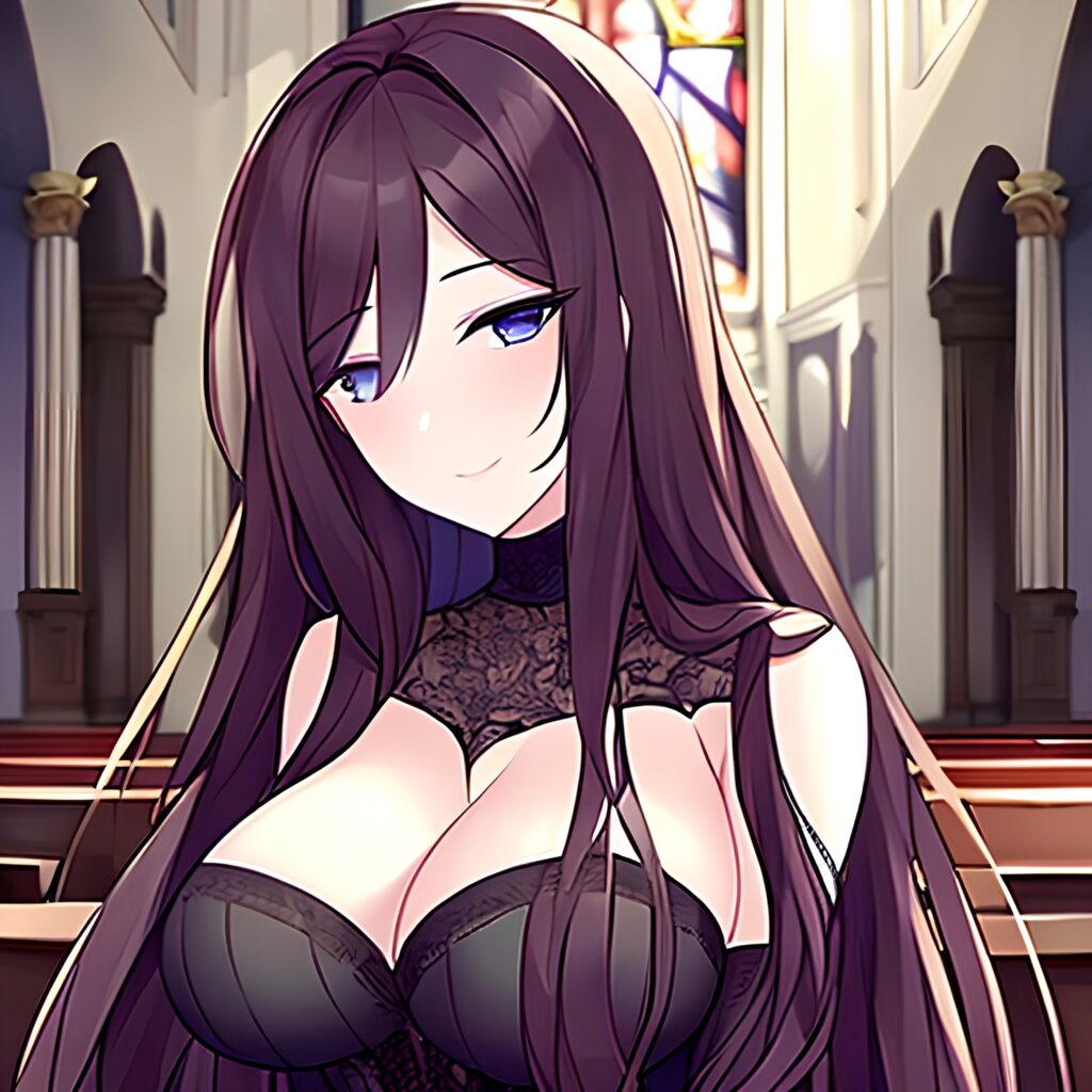 long hair fishnet brunette messy hair church woman 