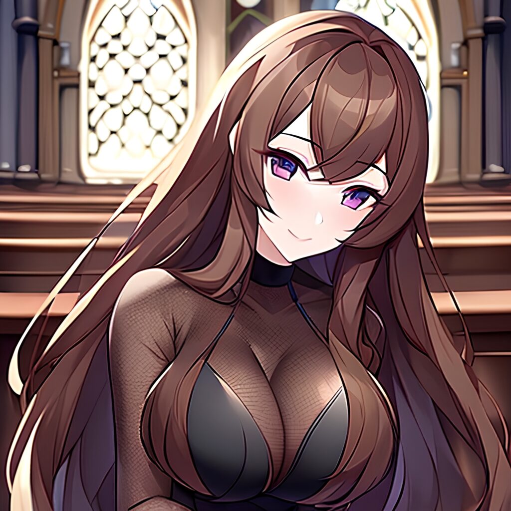 long hair fishnet brunette messy hair church woman