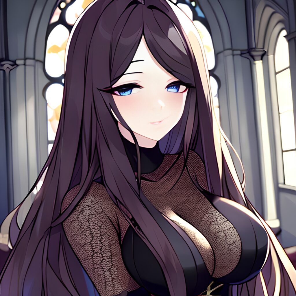 long hair fishnet brunette messy hair woman church 