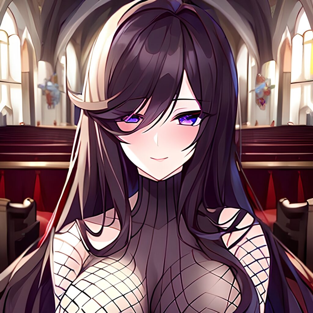 long hair fishnet brunette messy hair woman church