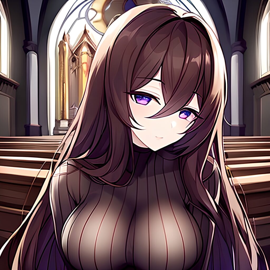 long hair fishnet brunette woman church messy hair